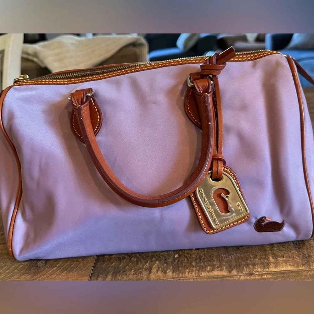 Dooney & Bourke Lavender Nylon Satchel with Brown Leather Trim